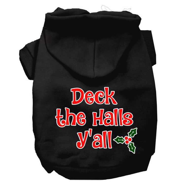 Deck the Halls Y'all Screen Print Dog Hoodie Black XS